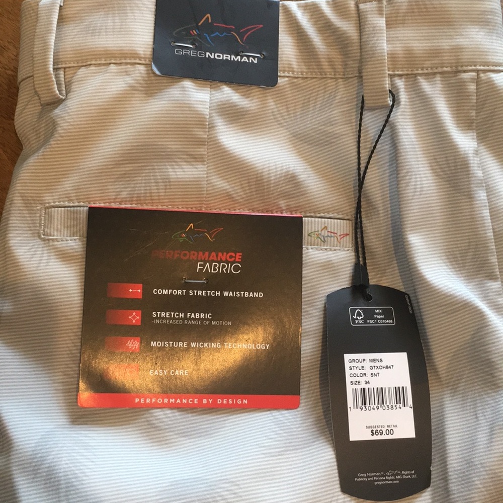 GREG NORMAN Palm Flat Front Golf Shorts 34 - Picture 4 of 6